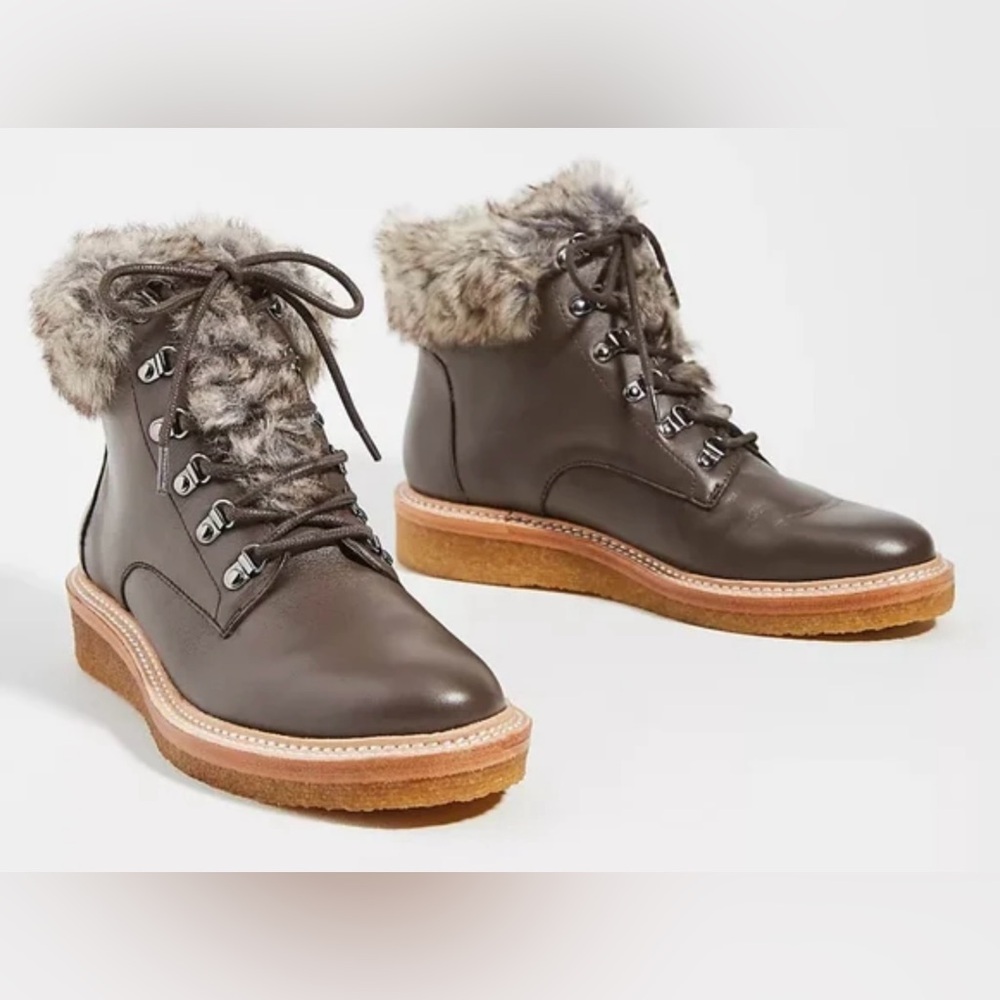 Botkier Winter Leather Lace Up Boots with Faux Fur Size 8